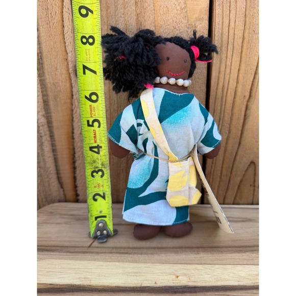 Other - Handmade Fijian cloth doll, wearing a green and white batik dress